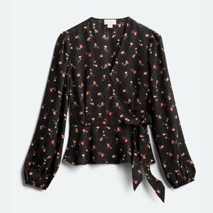 VIXBE Jilee Wrap Blouse - Peplum Polyester Black With Floral Print - XL
